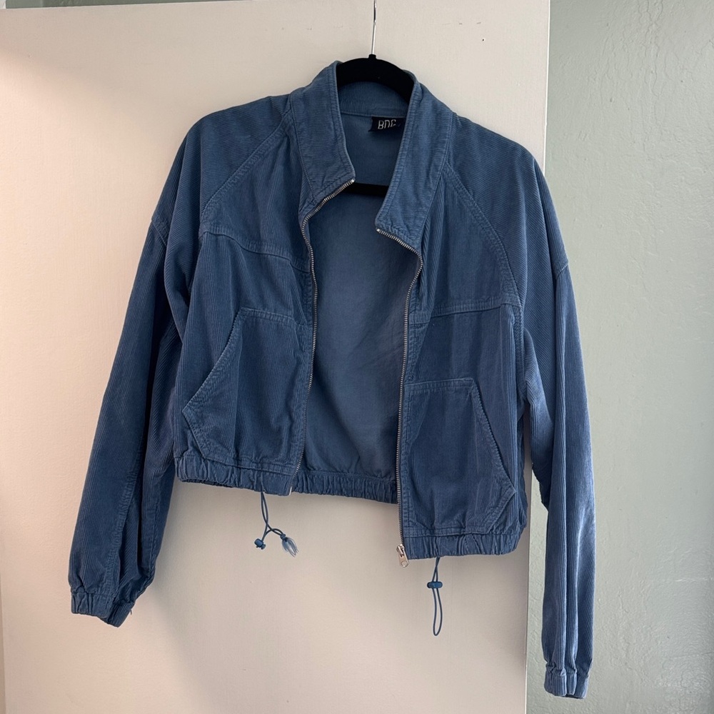 Urban Outfitters Indigo Blue Cropped Bomber Jacket